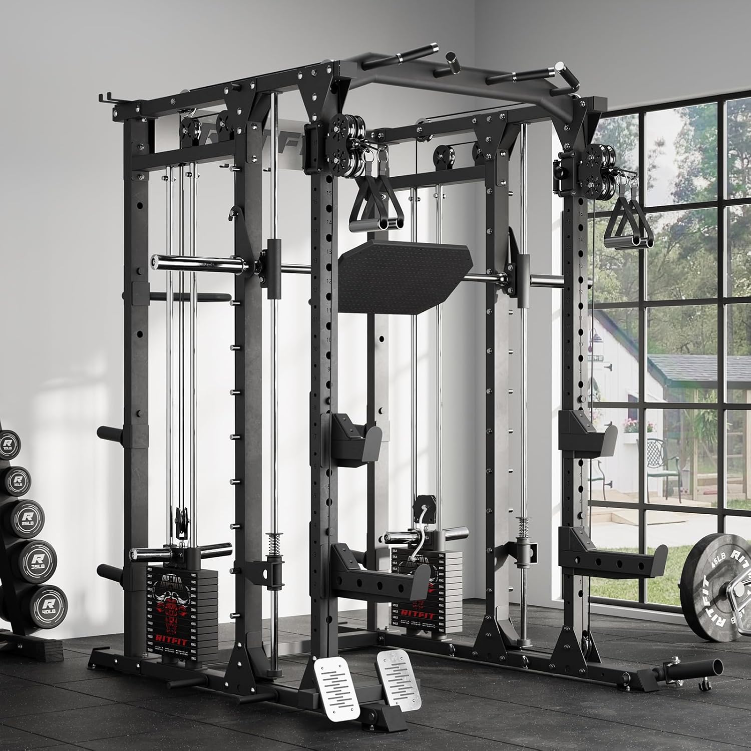 RitFit Buffalo Smith Machine Package, All-in-One Power Cage with Weight Stack , Power Rack with Cable Crossover & Leg Press Attachment for Home Gym - Image 2
