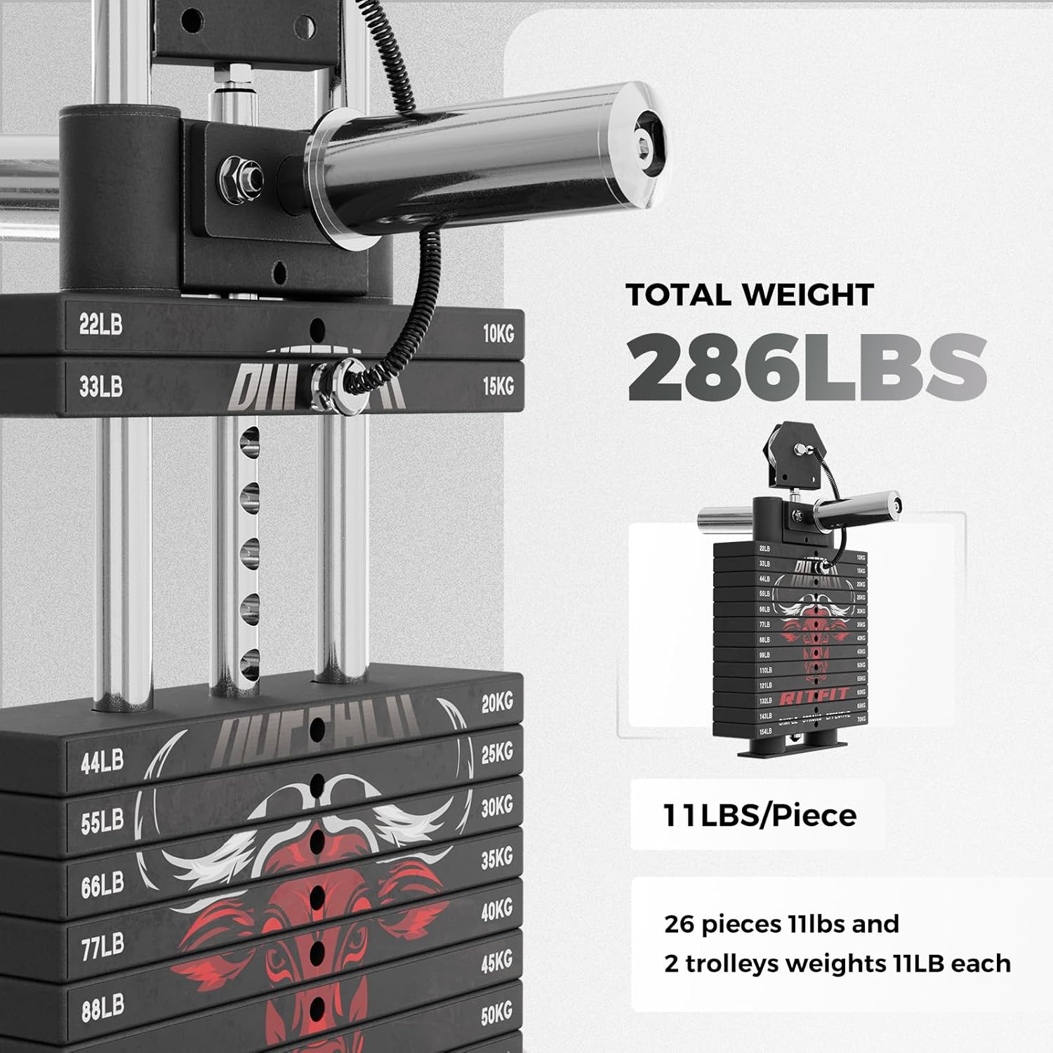 RitFit Buffalo Smith Machine Package, All-in-One Power Cage with Weight Stack , Power Rack with Cable Crossover & Leg Press Attachment for Home Gym - Image 6