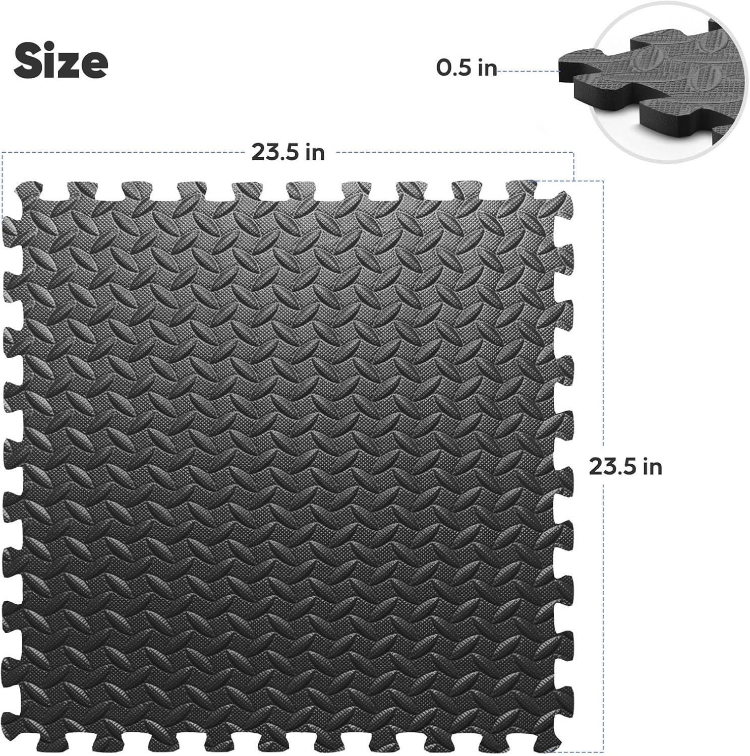36 Pack Home Gym Mat, Puzzle Exercise Mat, EVA Interlocking Foam Floor Tiles for Home Workout Equipment and Kids' Play Areas - Blue, 24 in x 24 in x ½ in - (Black, 36 Pack (144 SQ FT)) - Image 2