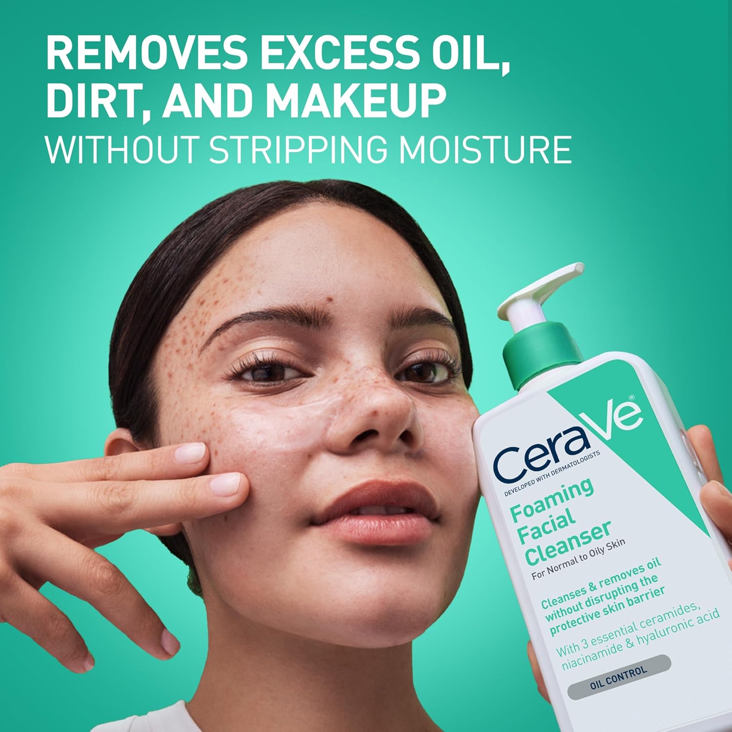 CeraVe Foaming Facial Cleanser, Daily Face Wash for Oily Skin, Hyaluronic Acid + Ceramides + Niacinamide, Fragrance Free, Non-Drying Oil Control Face Wash, 16 Fluid Ounces - Image 2