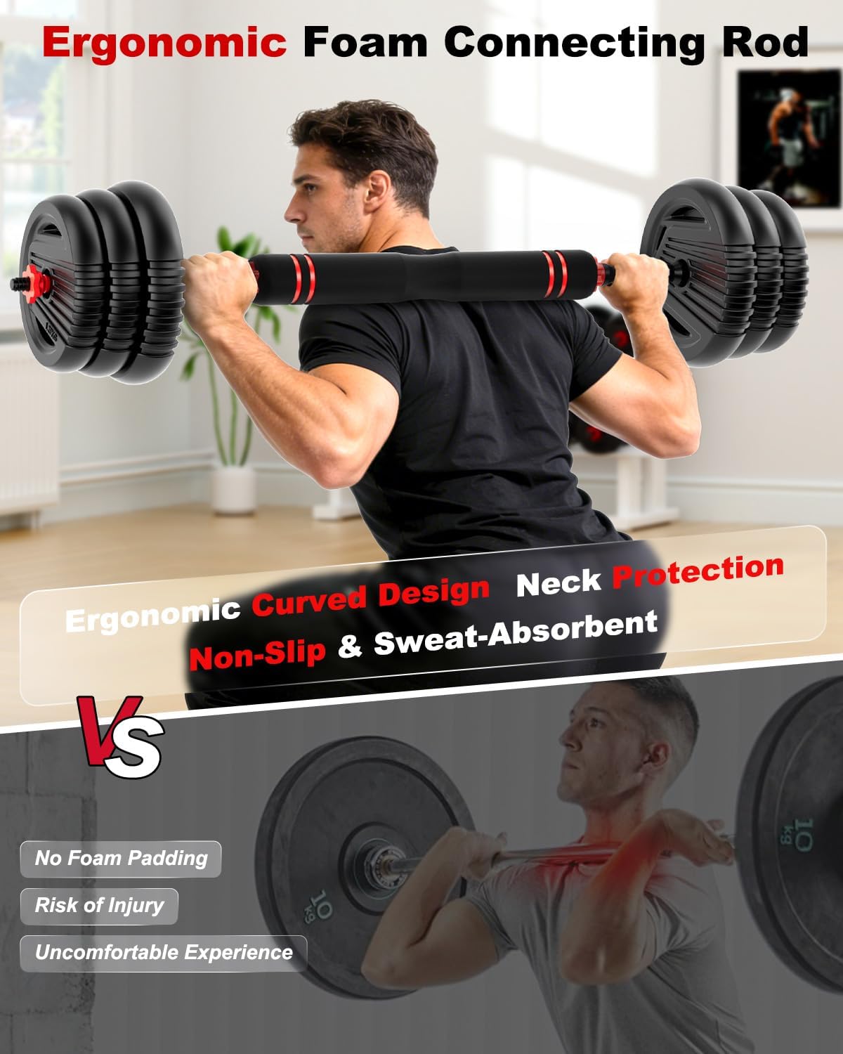 Adjustable Dumbbells, 20/30/45/70/90lbs Free Weight Set with Connector,5 in1 Dumbbells Set Used as Barbell,Kettlebells,Push up Stand,Fitness Exercises for Home Gym Suitable Men/Women - Image 2