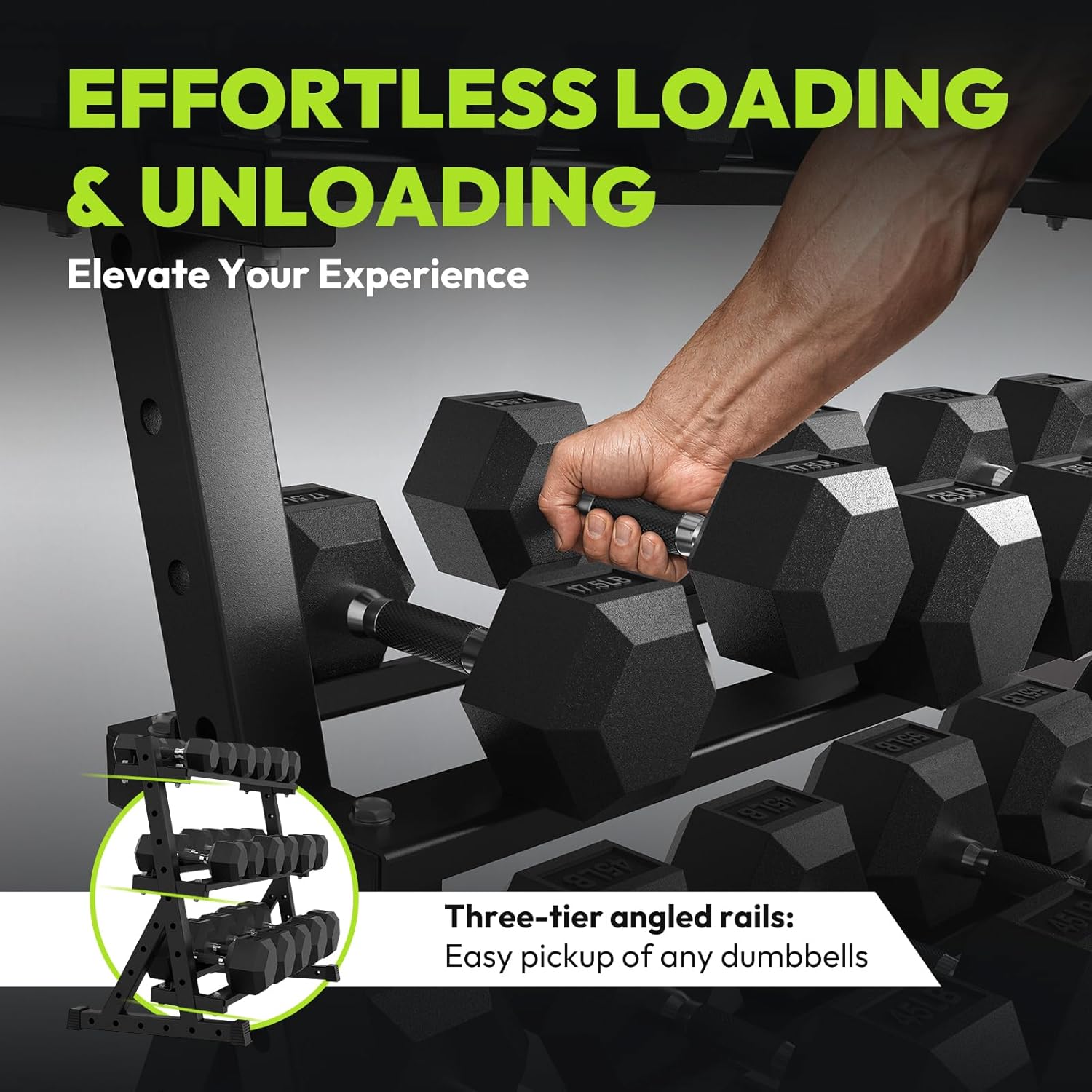 HANDBODE Hex Dumbbell Set with Rack, 480-690 lb, Non-Slip Rubber Grip Handles, Rubber Coated Fixed Weights, Heavy Duty Storage Stand, Hexagon Shape, Multiple Weight Options for Home Gym Strength Training - Image 7
