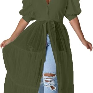 Ekaliy Women Sexy Short Sleeve Bodycon High Low Asymmetrical Ruffle Tunics Blouse Shirt Top Dress