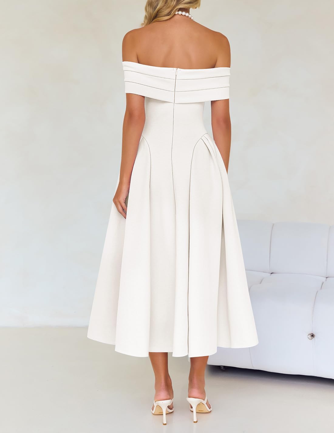 ZESICA Summer 2026 Cocktail Dresses for Women's Off Shoulder Short Sleeve Swing A Line Wedding Evening Party Midi Dress - Image 5
