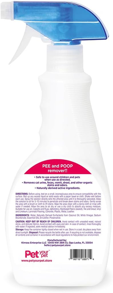 Cat Pee and Poop Remover 16 fl Oz – All-in-One Pet Stain and Odor Remover with Plant-Derived Ingredients – Stain and Odor Removers for Upholstery, Carpets & Hard Floors - Image 9