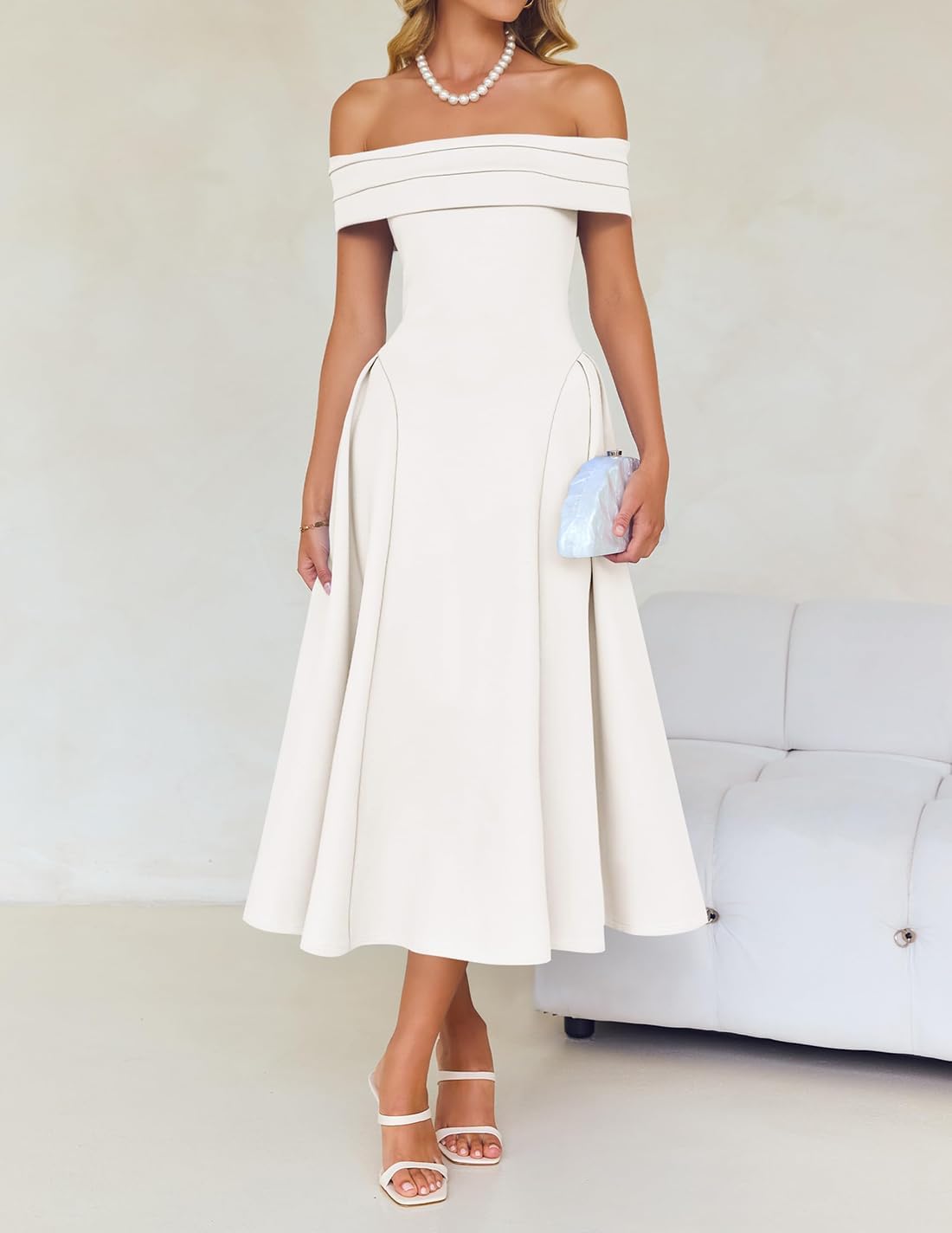 ZESICA Summer 2026 Cocktail Dresses for Women's Off Shoulder Short Sleeve Swing A Line Wedding Evening Party Midi Dress - Image 9
