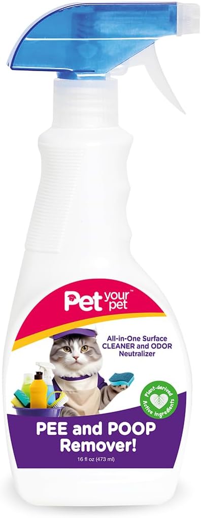 Cat Pee and Poop Remover 16 fl Oz – All-in-One Pet Stain and Odor Remover with Plant-Derived Ingredients – Stain and Odor Removers for Upholstery, Carpets & Hard Floors