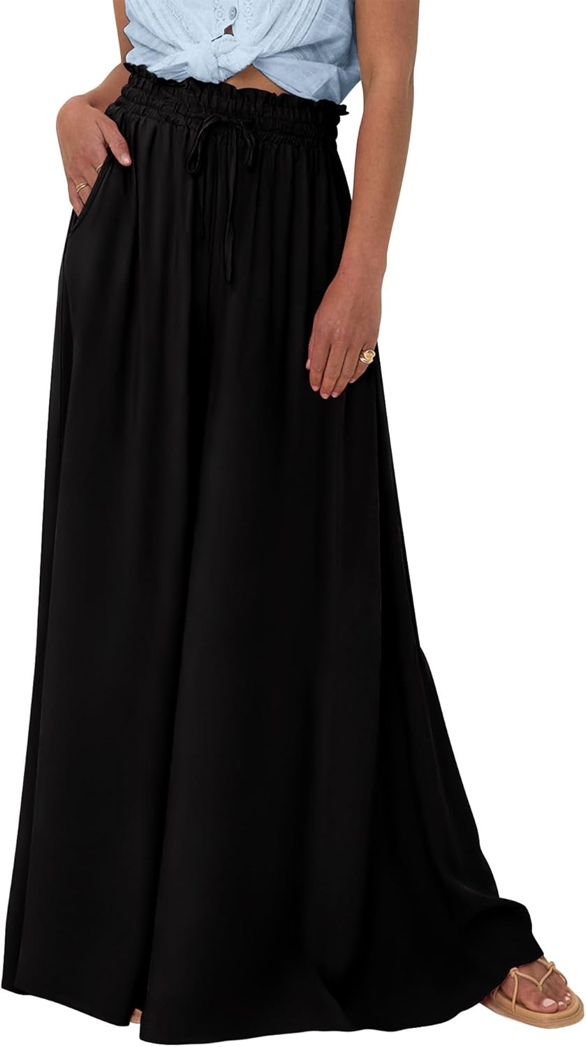 BTFBM Wide Leg Palazzo Pants for Women 2026 Summer Spring Casual High Waisted Flowy Trousers Boho Beach Vacation Outfits