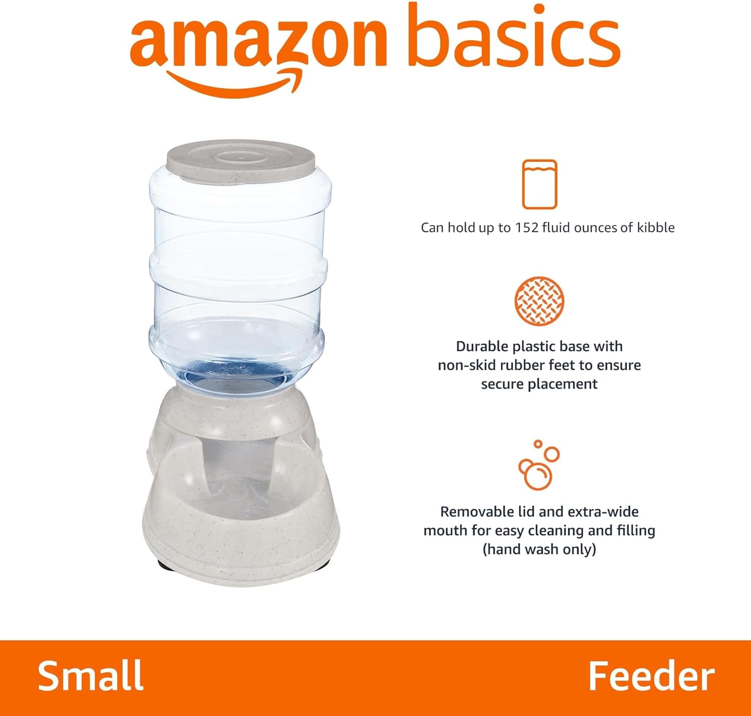 Amazon Basics Gravity Pet Food Feeder for Dogs and Cats, Easy to Clean, Easy to Fill, Removable Lid, 6-Pound Capacity, Small, Gray - Image 2