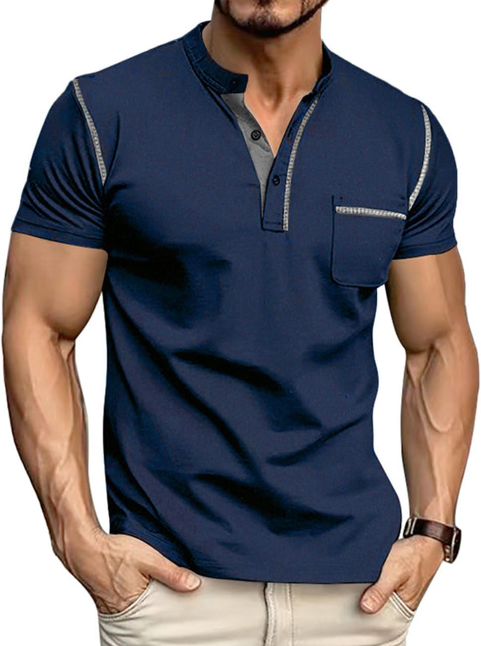 Men's Henley Shirt Short Sleeve T-Shirt Casual Top Pullover Summer Lightweight Tee Shirts with Button