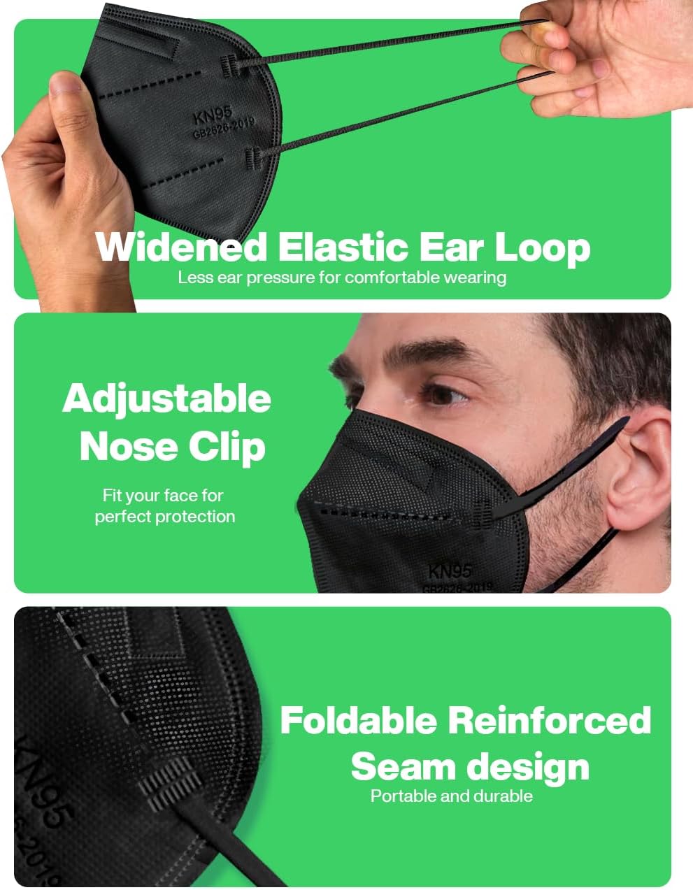 Boncare KN95 Face Masks 50 Pack, Black, 5-Layer Disposable Face Masks, Breathable and Comfortable - Image 4