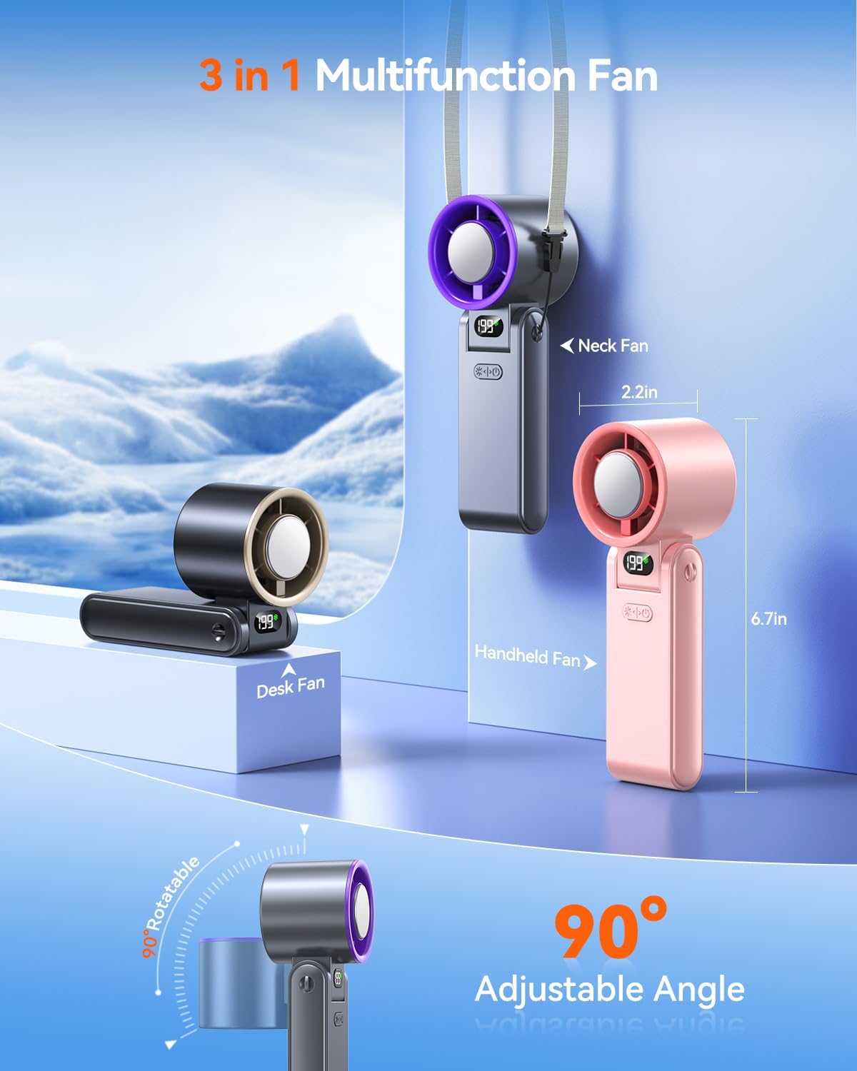 Portable Handheld Fan with Ice Cooler, 199 Speed Personal Fan,5500mAh Rechargeable,20H Cooling Time,20000 RPM Powerful Motor, Summer Essential for Travel/Outdoor/Office, Grey Purple - Image 6