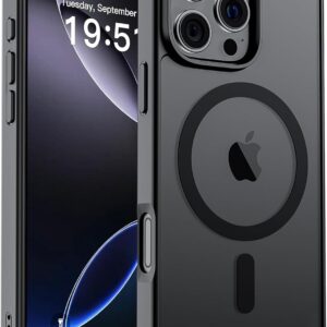 SUPFINE Magnetic for iPhone 16 Pro Max Case (Compatible with MagSafe) (Military Grade Drop Protection) Translucent Matte Shockproof Phone Cover, Black