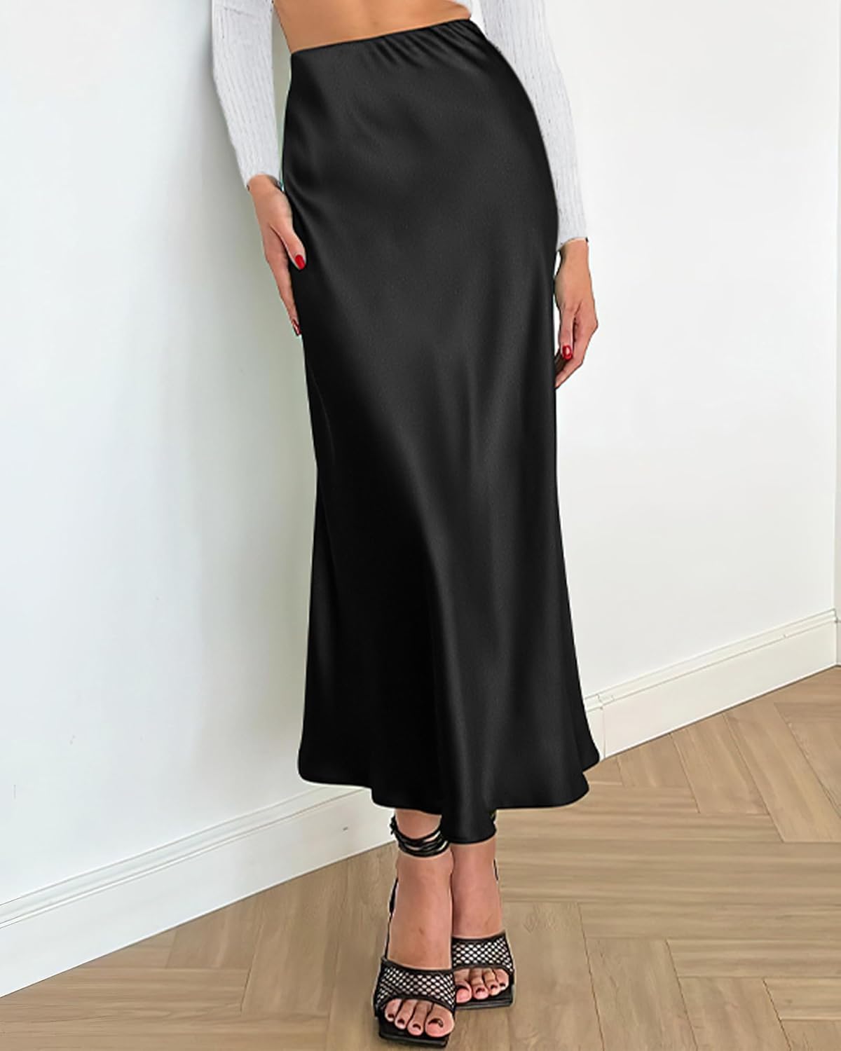 BTFBM 2026 Summer Womens Skirts Silk Elegant High Waist Flowy Long Satin A-Line Midi Skirt Cocktail Wedding Party - Image 2