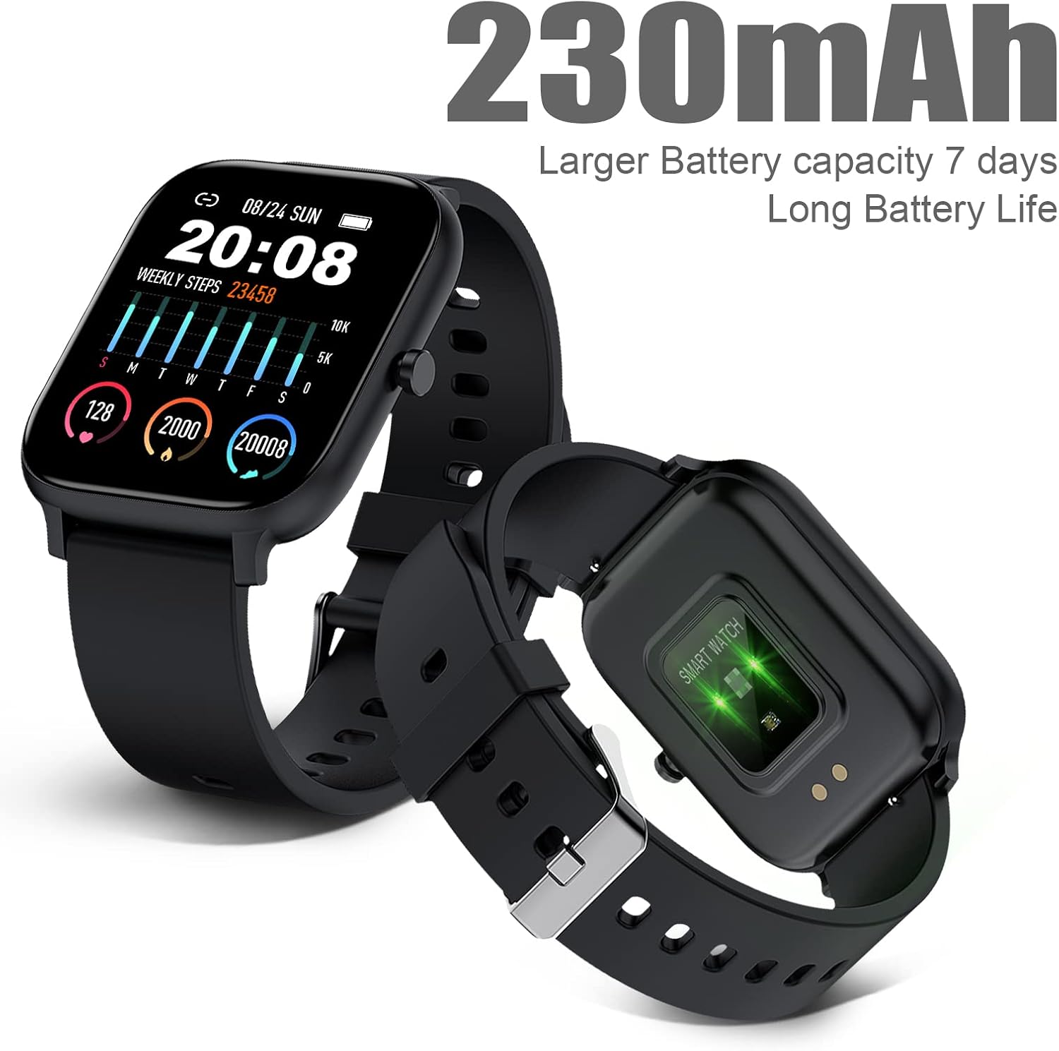 Smart Watch for Men Women Compatible with iPhone Samsung Android Phone 1.69 inch Full Touch Screen IP68 Waterproof Bluetooh Fitness Tracker Heart Rate/Sleep Monitor (Black) - Image 7