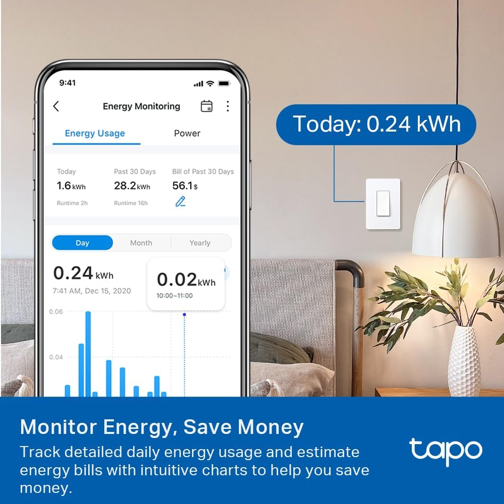 TP-Link Tapo Smart Switch, Single-Pole/3-Way/4-Way, Matter Compatible, Energy Monitoring, Neutral Wire Required, Works with Alexa, Siri, Google Home, SmartThings, UL Certified, 2.4GHZ Wi-Fi, Tapo S515 - Image 4