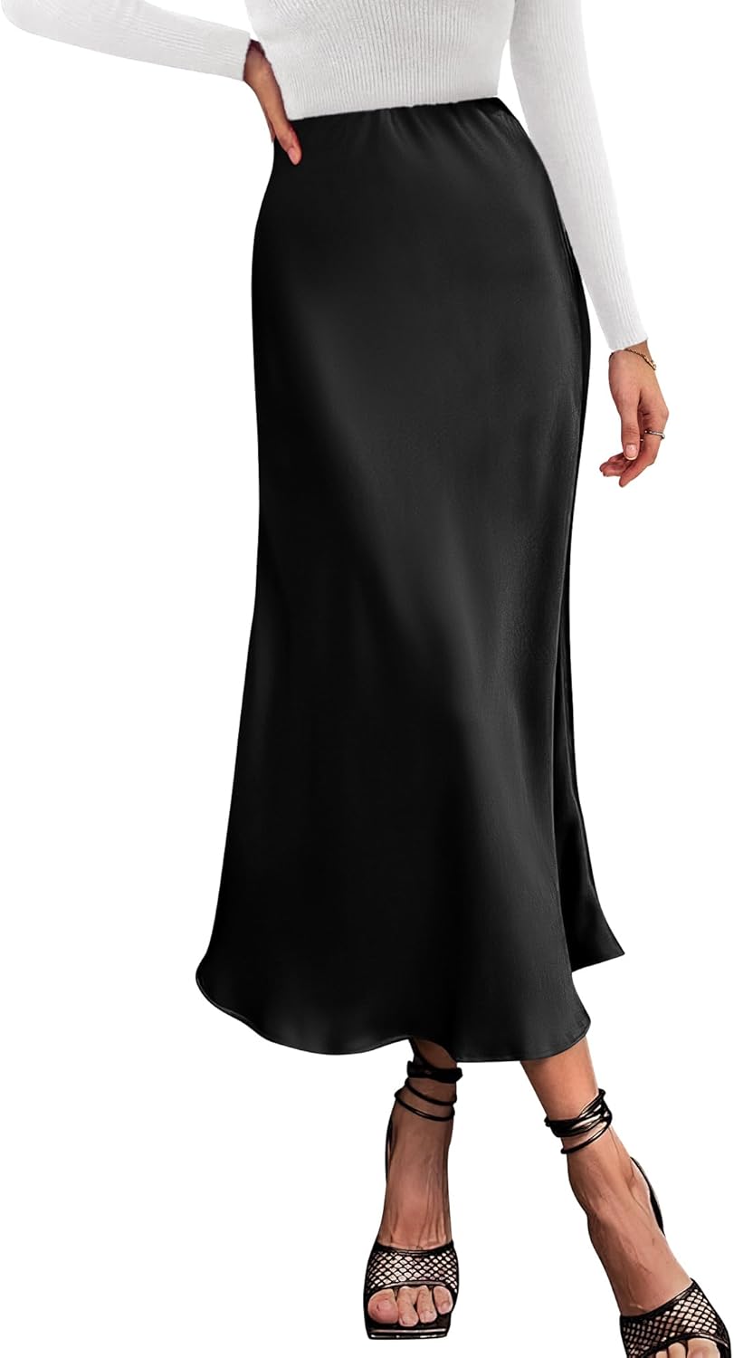 BTFBM 2026 Summer Womens Skirts Silk Elegant High Waist Flowy Long Satin A-Line Midi Skirt Cocktail Wedding Party