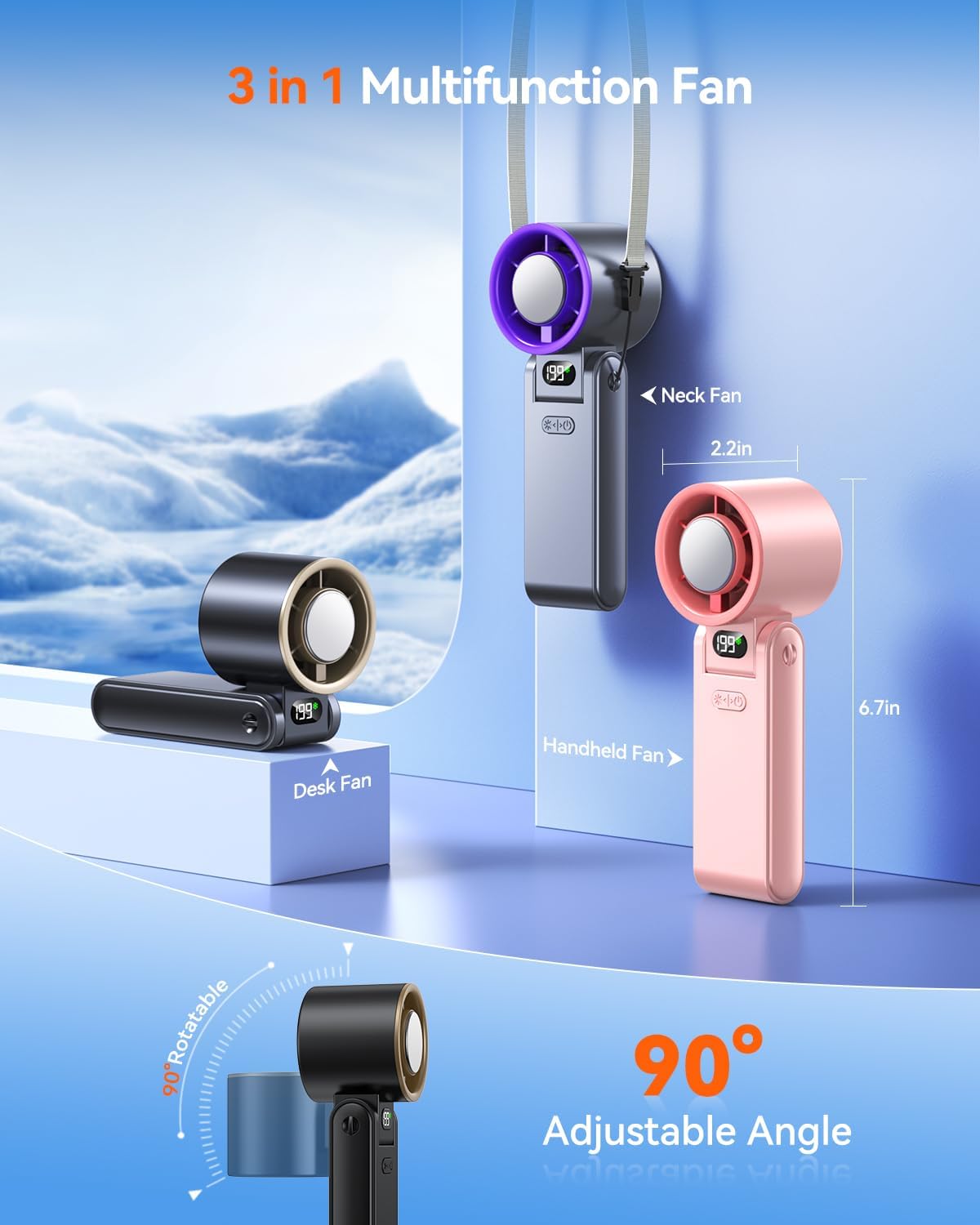 Portable Handheld Fan with Ice Cooler, 199 Speed Personal Fan,5500mAh Rechargeable,20H Cooling Time,20000 RPM Powerful Motor, Summer Essential for Travel/Outdoor/Office, Black Gold - Image 6