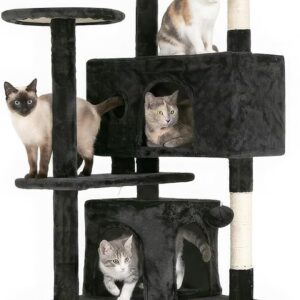 FDW | 54″ Cat Tree Tower | Dark Gray | Multi-Level Indoor Activity Center with Sisal Scratching Posts, Condos, Plush Perches, Hanging Cat Toys | Sturdy, Easy to Assemble | for Kittens & Adult Cats