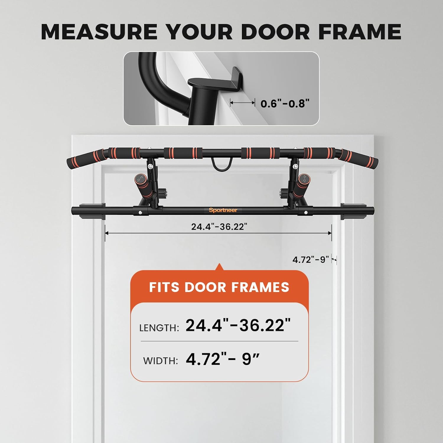 Sportneer 2026 Upgraded Pull up Bar for Doorway Pull Up Bar with Rotating Handles, Multi-Grip Door Pull Up Bar Upper Body Trainer, 440 lb Capacity, Home Gym Strength Training - Image 7
