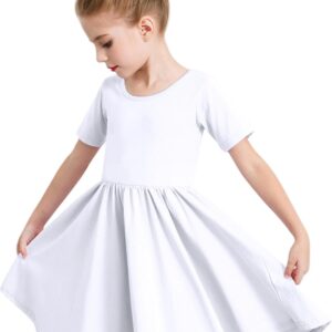 Stelle Girls Short Sleeve Dress Summer Kids Toddler Skater Twirl A Line Solid Color T-Shirt Dress for School Casual 3-12 Y