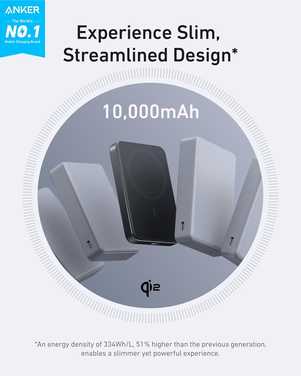 Anker MagGo Power Bank, Slim 10,000mAh Magnetic Battery Pack, Qi2 Certified 15W Ultra-Fast MagSafe Compatible Portable Charger, Ergonomic Design, for iPhone17/16/15/14 Series, and More - Image 2
