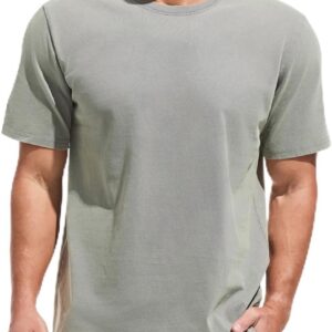 VEIISAR Men’s Heavy Weight Crew Neck 100% Cotton T-Shirt – 250g/m² Thick Distressed Washed T-Shirts for Men
