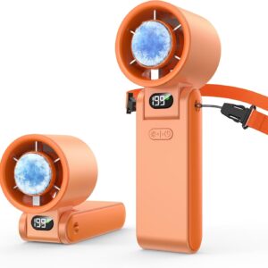 Portable Handheld Fan with Ice Cooler, 199 Speed Personal Fan,5500mAh Rechargeable,20H Cooling Time,20000 RPM Powerful Motor, Summer Essential for Travel/Outdoor/Office, Orange