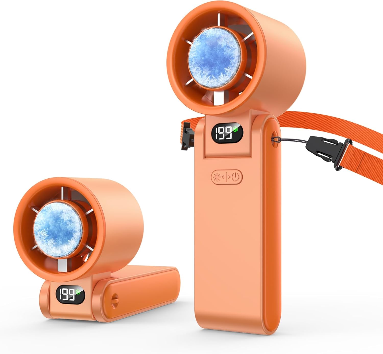 Portable Handheld Fan with Ice Cooler, 199 Speed Personal Fan,5500mAh Rechargeable,20H Cooling Time,20000 RPM Powerful Motor, Summer Essential for Travel/Outdoor/Office, Orange