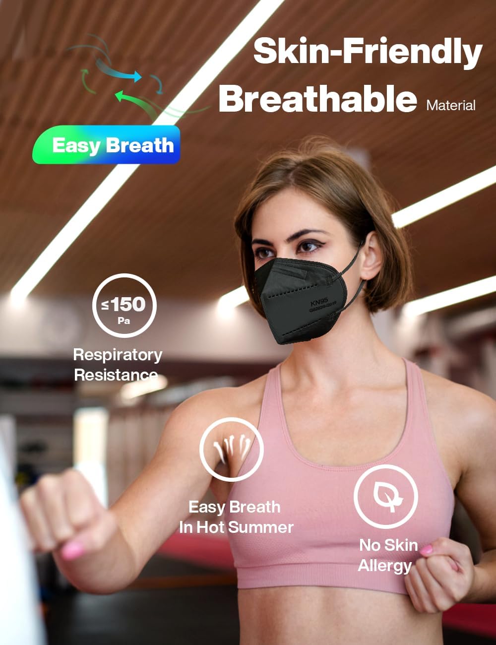 Boncare KN95 Face Masks 50 Pack, Black, 5-Layer Disposable Face Masks, Breathable and Comfortable - Image 5