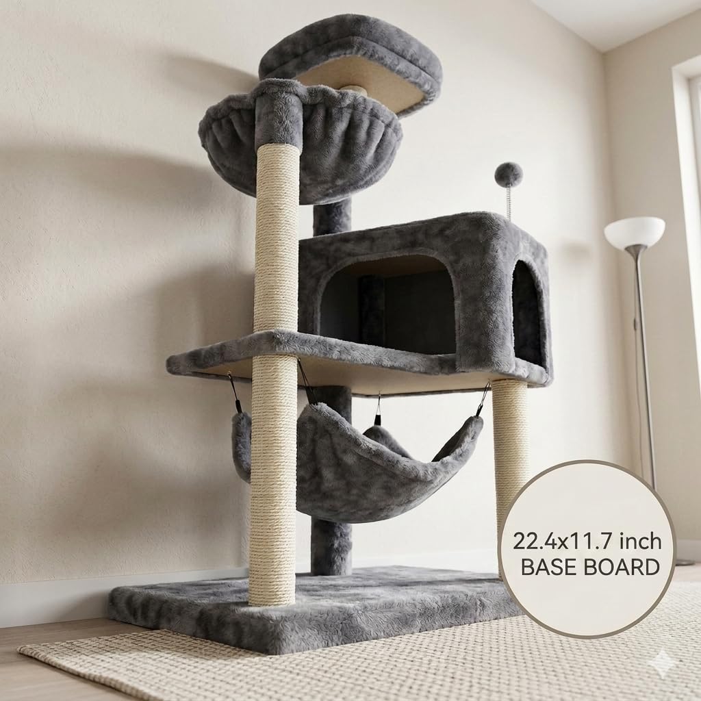 YUNIQUE Cat Tree with Cat Condo and Big Hammock, Grey - Image 9