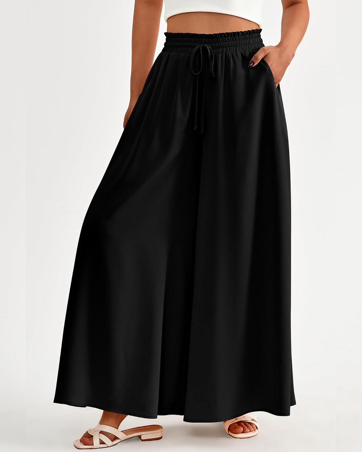BTFBM Wide Leg Palazzo Pants for Women 2026 Summer Spring Casual High Waisted Flowy Trousers Boho Beach Vacation Outfits - Image 3