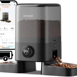 oneisall Cordless 2.4Ghz WiFi Automatic Cat Feeder for 2 Cats, Rechargeable 100-Day Battery Operated Auto Cat Feeder, 20 Cups/5L Timed Cats Food Dispenser Automatic for Large Kibble, Smart App Control