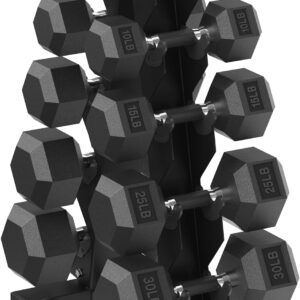 HANDBODE Hex Dumbbell Sets with Rack, 100-165 lb Rubber Encased Dumbbells for Strength Training, Exercise & Fitness, Home Gym Weight Set with Rack