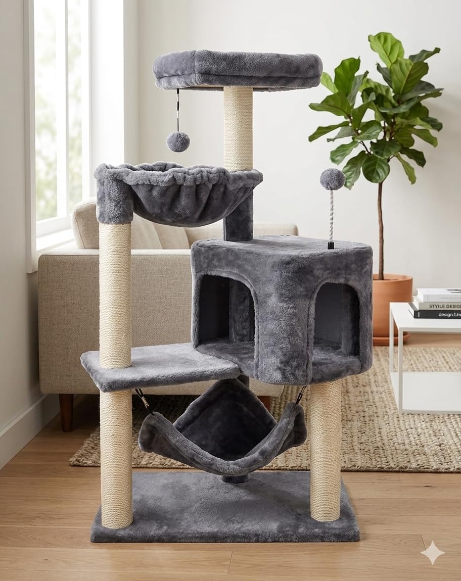 YUNIQUE Cat Tree with Cat Condo and Big Hammock, Grey - Image 8