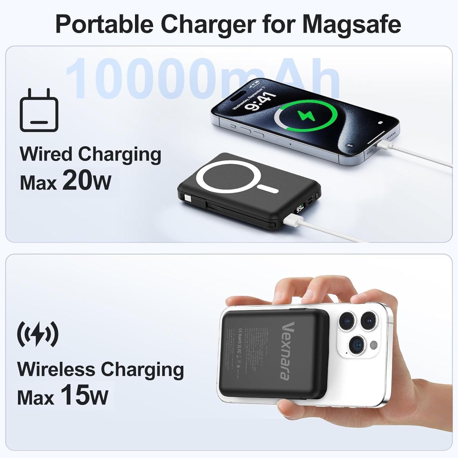 for Magsafe Power Bank, 10000mAh Magnetic Power Bank with USB-C Cable and PD 20W USB C Fast Charging LED Display, Wireless Portable Charger for iPhone 17/16/15/14/13/12/Pro/Pro Max - Image 3