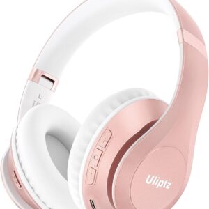 Uliptz Wireless Bluetooth Headphones, 65H Playtime, 6EQ Sound Modes, HiFi Stereo Over Ear Headphones with Microphone, Foldable Bluetooth 6.0 Headphone for Travel/Office/Cellphone/PC (Rose Gold)