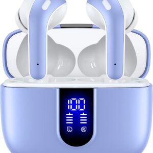 TAGRY Bluetooth Headphones True Wireless Earbuds 60H Playback LED Power Display Earphones with Wireless Charging Case IPX5 Waterproof in-Ear Ear buds with Mic for TV Smart Phone Laptop Computer Sports