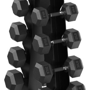 HANDBODE Hex Dumbbell Sets with Rack, 100-165 lb Rubber Encased Dumbbells for Strength Training, Exercise & Fitness, Home Gym Weight Set with Rack