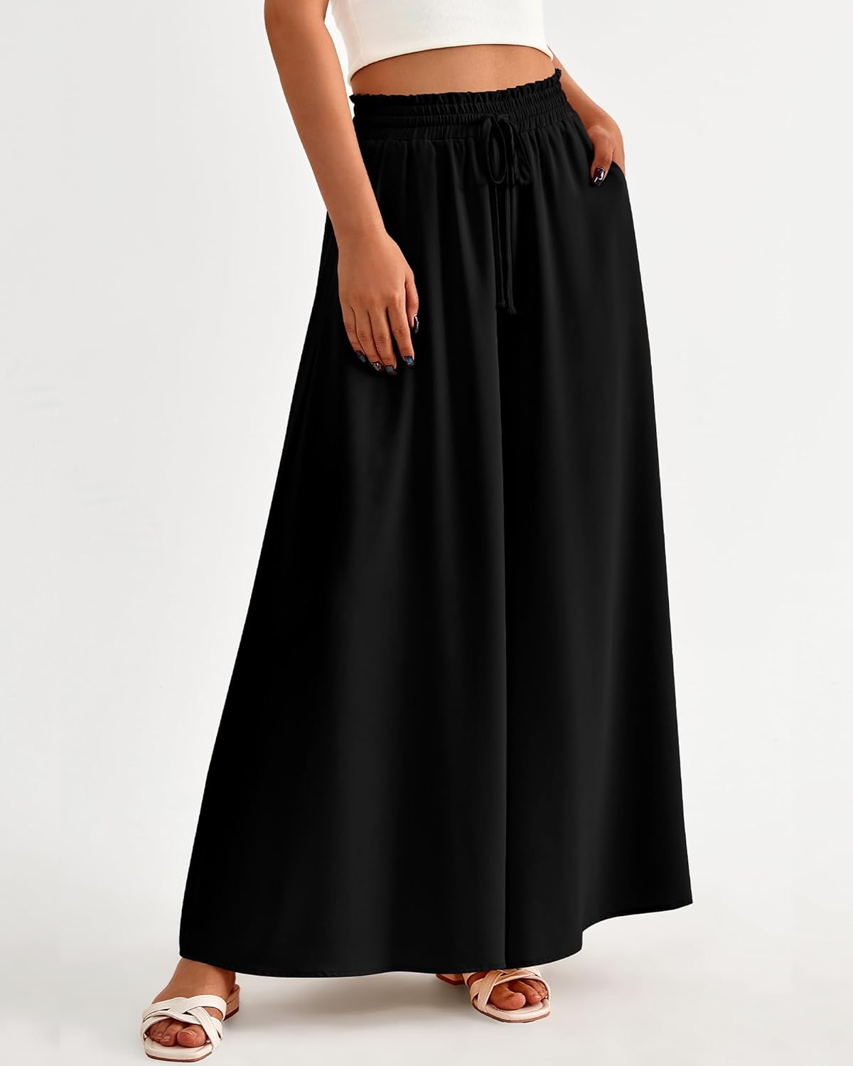 BTFBM Wide Leg Palazzo Pants for Women 2026 Summer Spring Casual High Waisted Flowy Trousers Boho Beach Vacation Outfits - Image 2