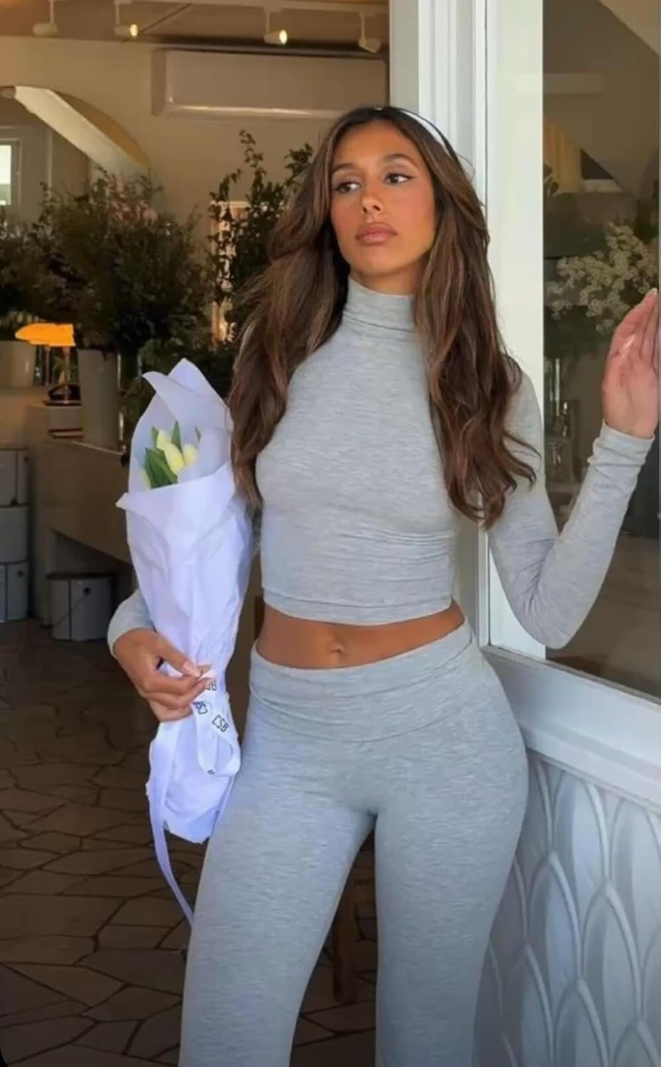 ZFLM Casual Workout Two Piece Outfits Long Sleeve High Waist Fold-Over Flared Leggings Pants Tracksuit Sets Streetwear - Image 5