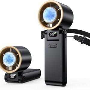 Portable Handheld Fan with Ice Cooler, 199 Speed Personal Fan,5500mAh Rechargeable,20H Cooling Time,20000 RPM Powerful Motor, Summer Essential for Travel/Outdoor/Office, Black Gold