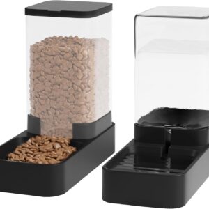 Automatic Cat Feeder and Water Dispenser in Set with Pet Food Bowl,Gravity Dog Waterer and Food Feeder for Small Medium Dog Cat Puppy Kitten Large Capacity(3.3L,Black)