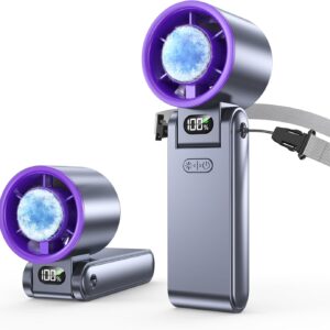 Portable Handheld Fan with Ice Cooler, 199 Speed Personal Fan,5500mAh Rechargeable,20H Cooling Time,20000 RPM Powerful Motor, Summer Essential for Travel/Outdoor/Office, Grey Purple