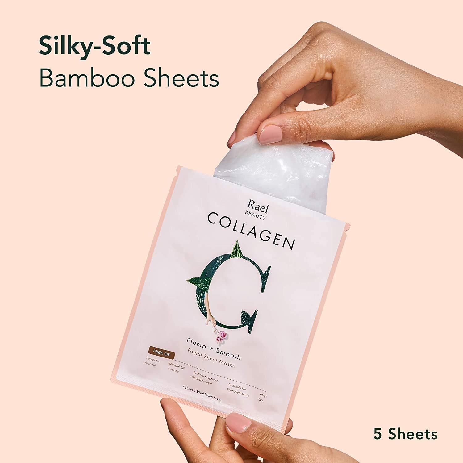 Rael Face Mask Skin Care, Collagen Face Masks - Bamboo Facial Sheet Mask, Korean Skincare, with Collagen Essence and Fruit Extracts, Nourishing and Hydrating, All Skin Types (Collagen, 5 Sheets) - Image 2