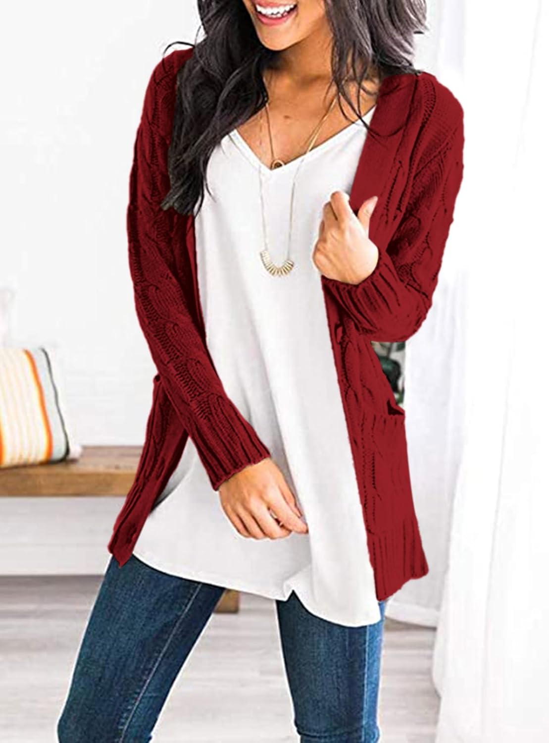 PRETTYGARDEN Women's Open Front Cardigan Sweaters Fall Fashion Button Down Cable Knit Chunky Winter Clothing Outerwear Coats - Image 3