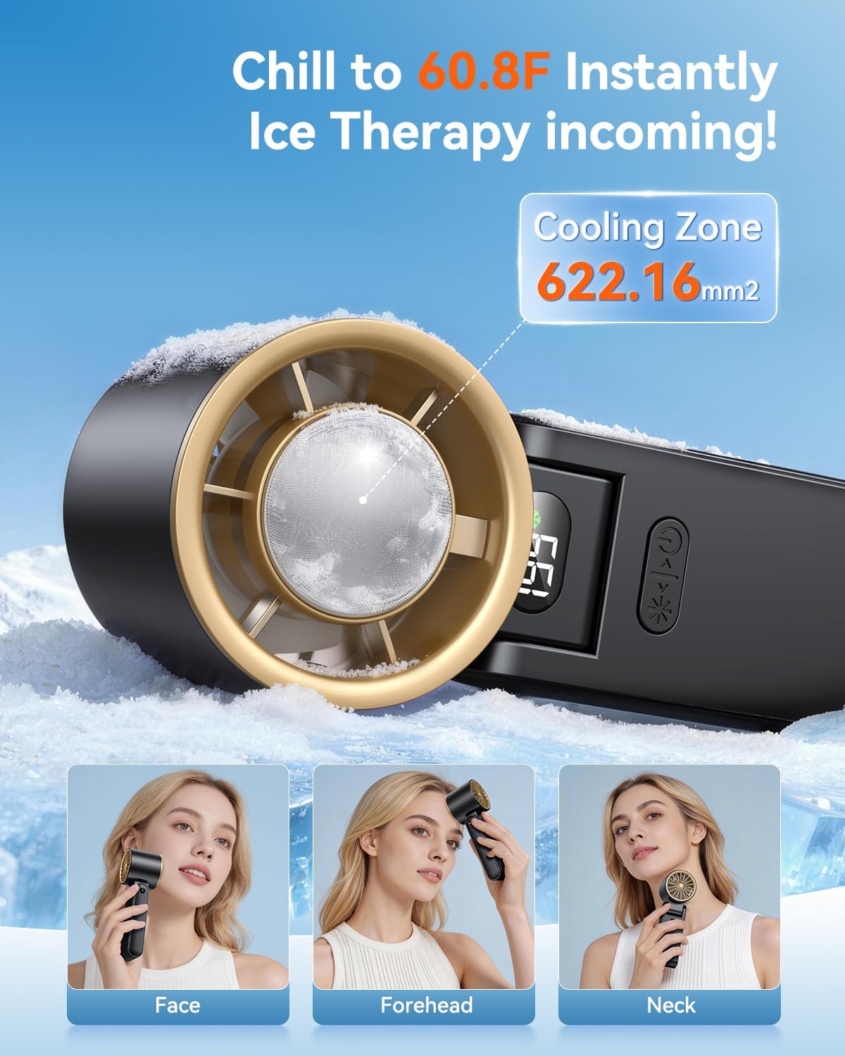 Portable Handheld Fan with Ice Cooler, 199 Speed Personal Fan,5500mAh Rechargeable,20H Cooling Time,20000 RPM Powerful Motor, Summer Essential for Travel/Outdoor/Office, Black Gold - Image 3