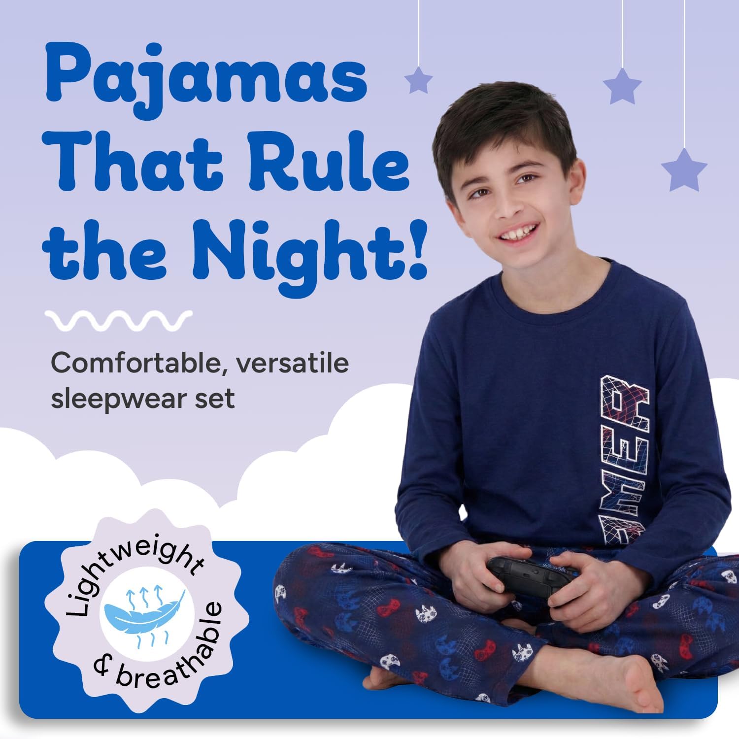 US Angels Boys Pajamas Set | 3-Piece Pant, Shirt, Shorts Sleepwear Pjs for Kids | Loose Fit, Soft, Breathable Blue Plaid - Image 2