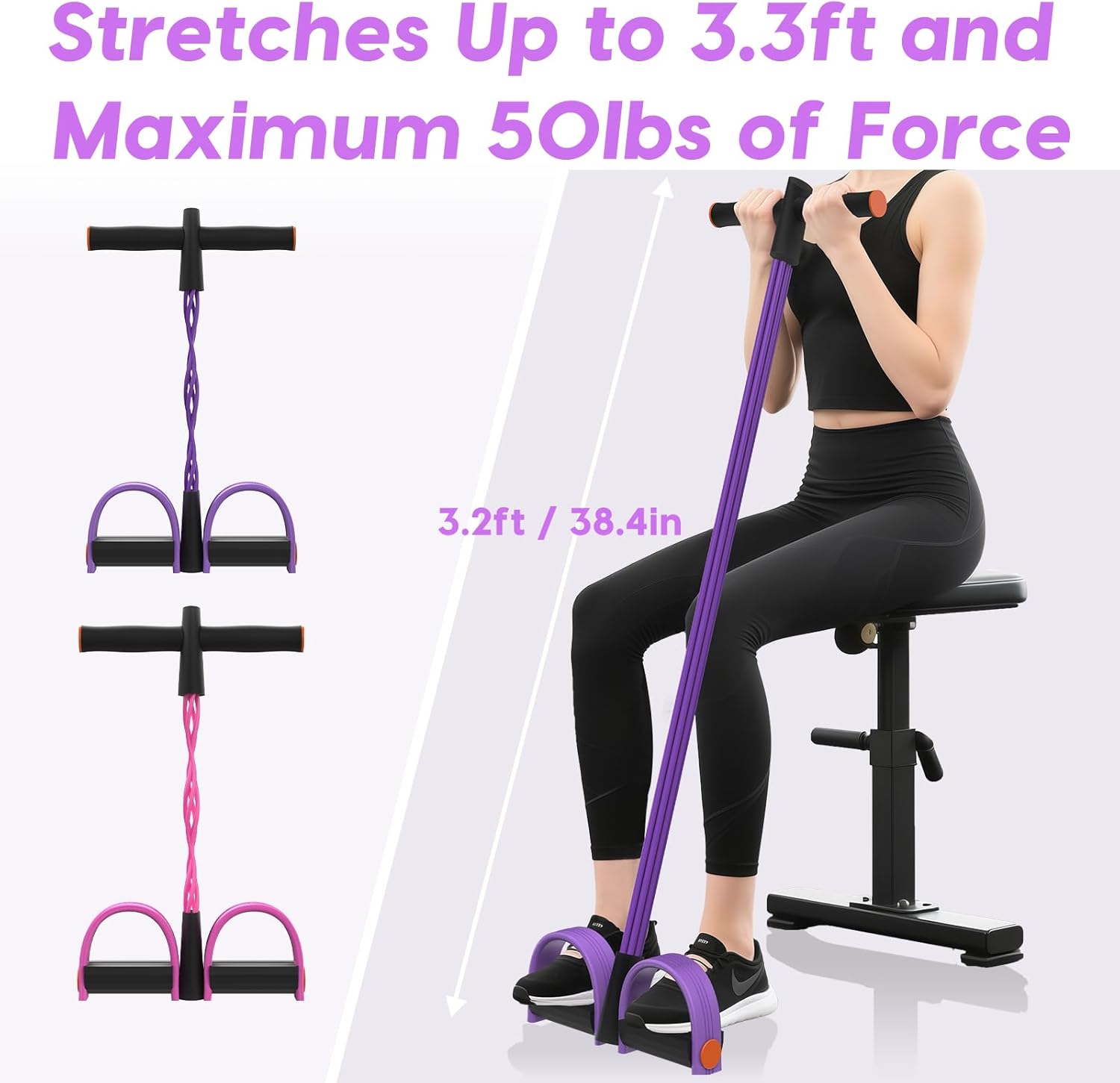 Resistance Bands with Handles, 6-Tube Elastic Pedal Resistance Band for Working Out, Durable Natural Rubber Exercise Bands, Multifunction Exercise Equipment for Abdomen, Waist, Arm, Leg Stretching - Image 7