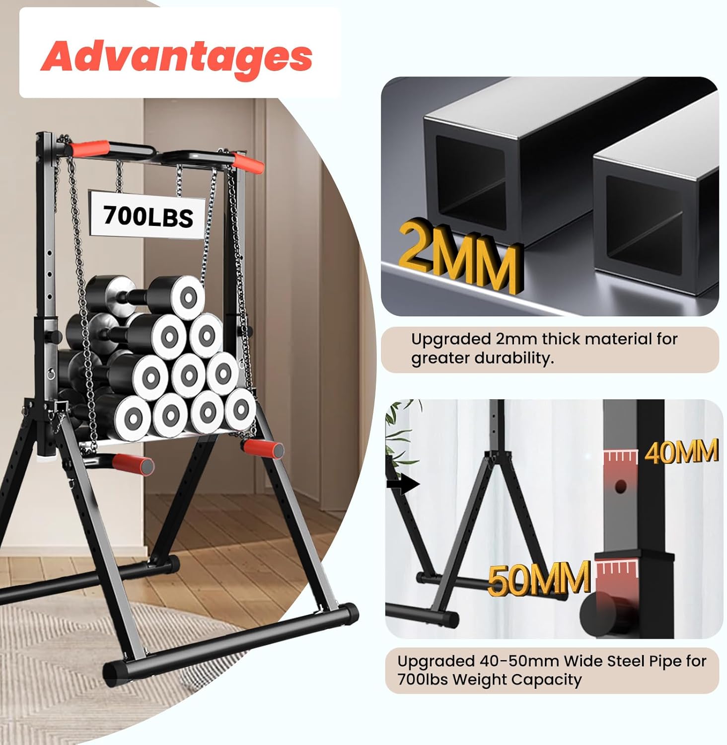 DOBESTS Power Tower Pull Up Bar Free Standing, Adjustable Foldable Pull Up Station, Home Gym Strength Training Equipment 700LBS - Image 5